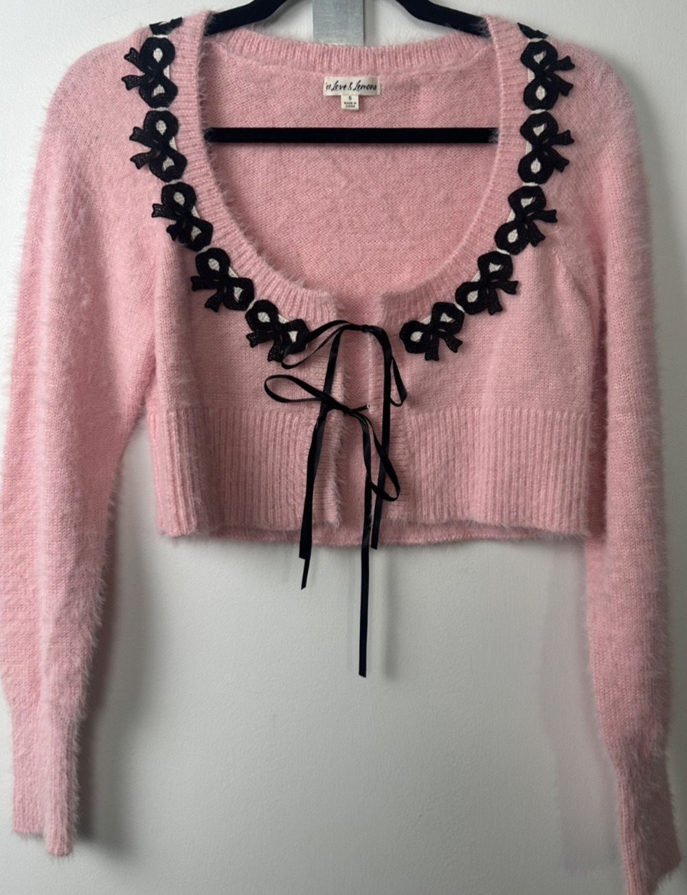 For Love & Lemons Revolve pink bow cardigan sz S Beverly Pastel Goth Soft A3